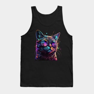 Psychedelic, colorful Cat designe whit Sunglasses Tank Top